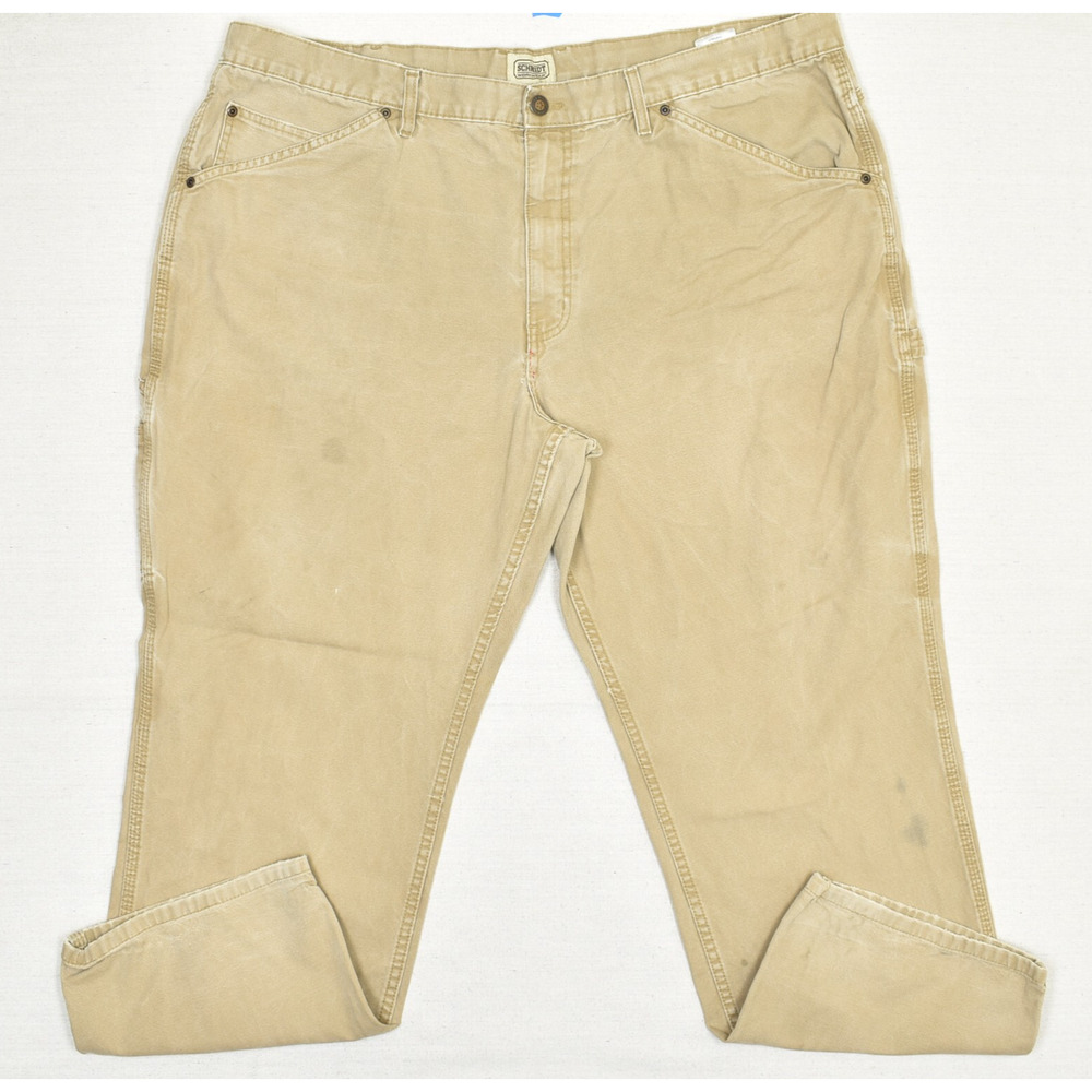 Schmidt Men Carpenter Workwear Pants Straight Zip Cotton Brown Size 46x32 Stain
